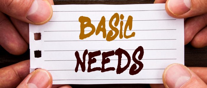 Karteikarte mit der Aufschrift "Basic needs"