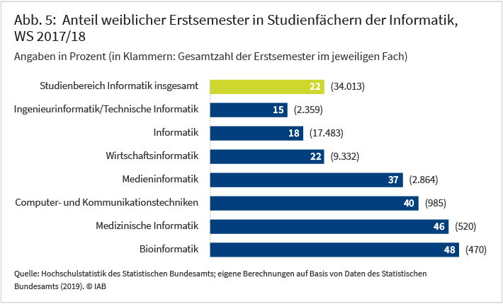 Abbildung 5: Anteil weiblicher Erstsemester in Studienfächern der Informatik, Wintersemester 2017/18