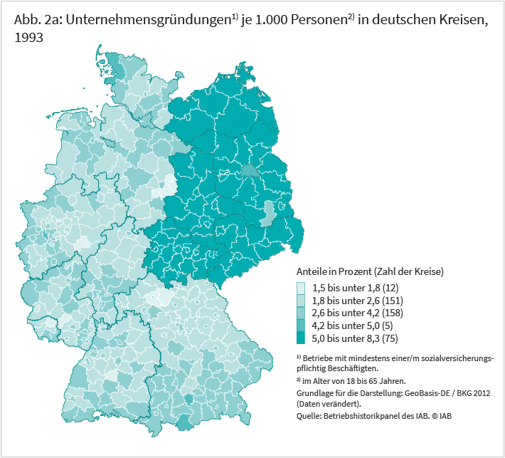 Unternehmensgründungen je 1000 Personen in deutschen Kreisen, 1993