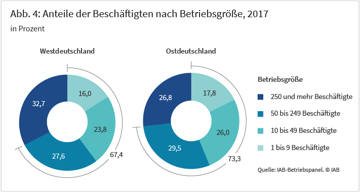 Anteil der Beschäftigten nach Betriebsgrößen, 2017